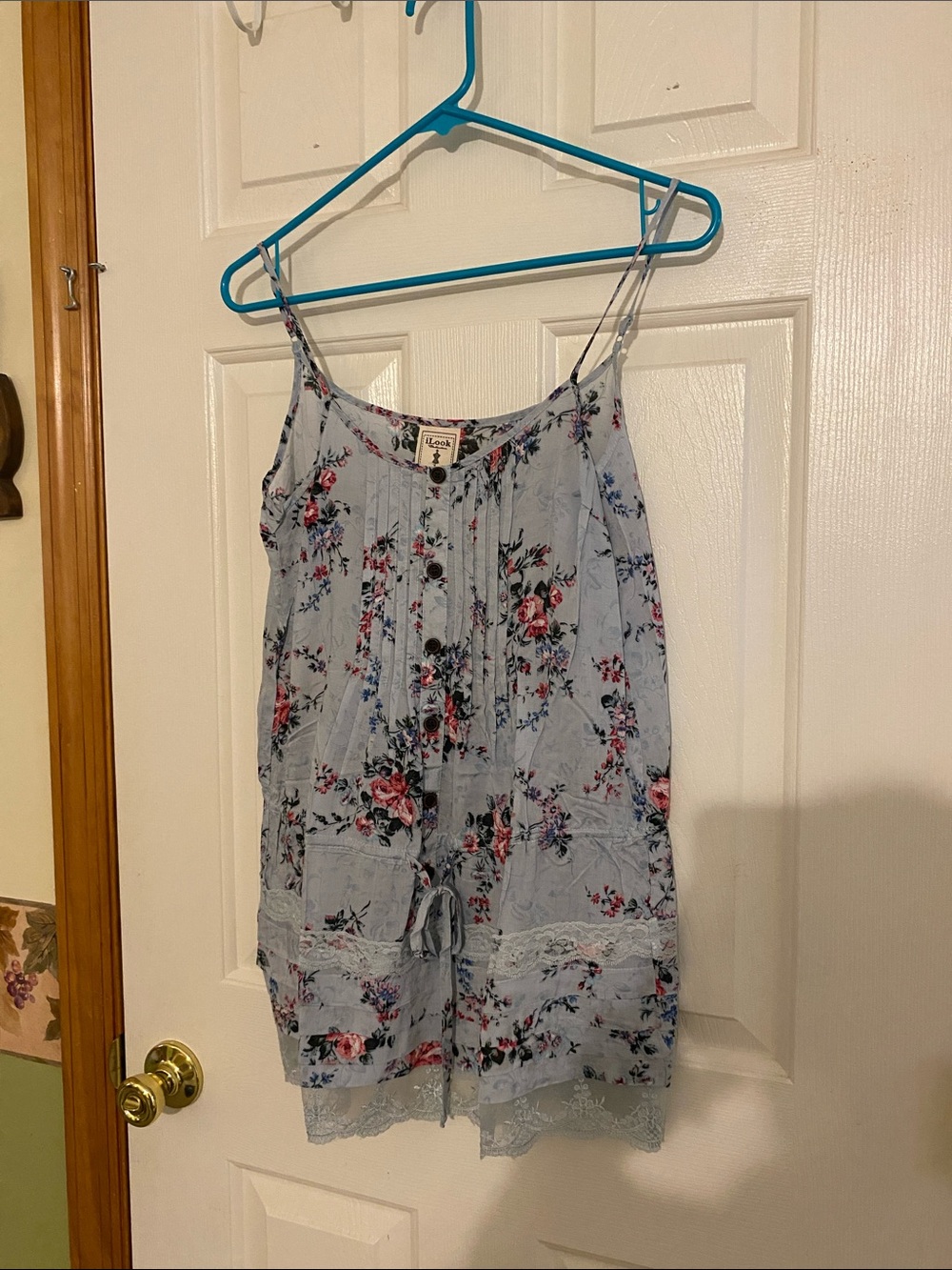 Light Blue Floral Lace-Trim Camisole
